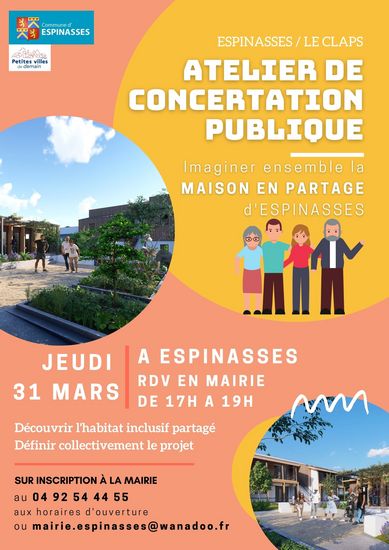 Atelier de concertation "La Maison en partage" d'Espinasses - Jeudi 31 Mars 2022 de 17h à 19h en mairie